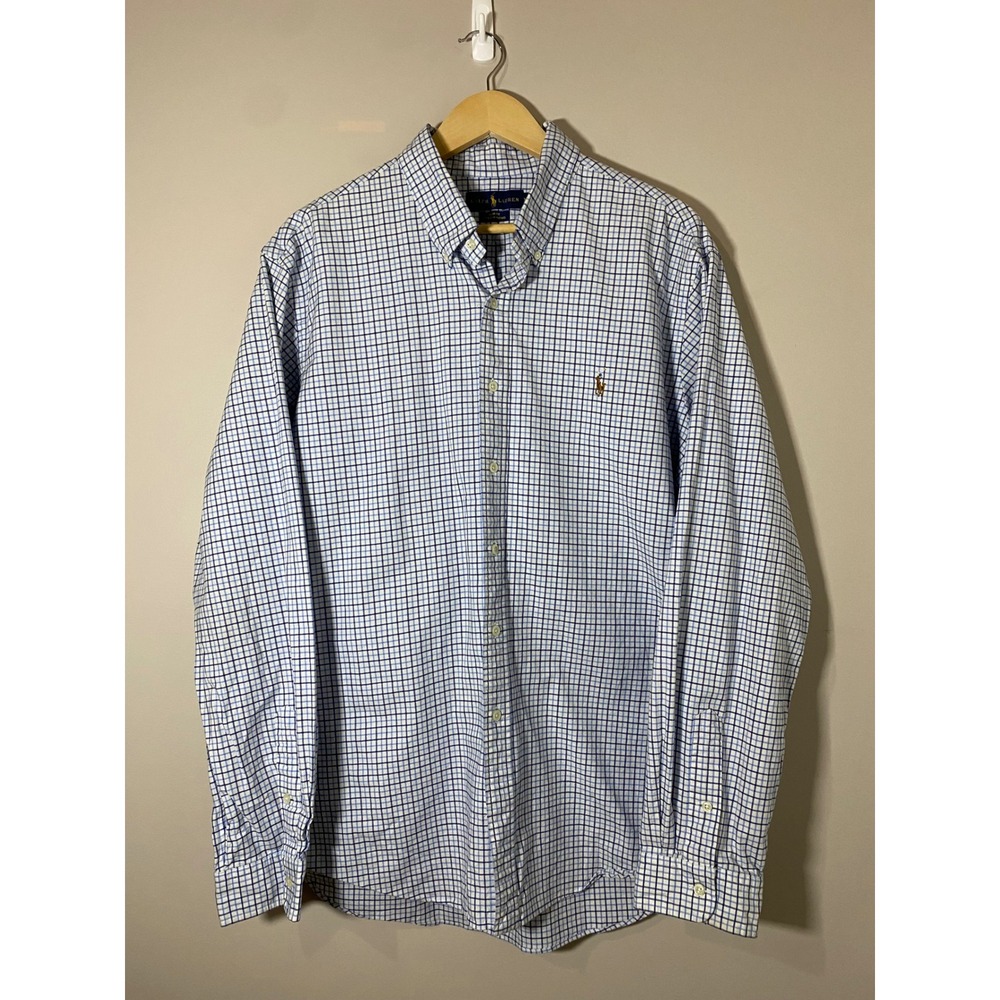 Ralph Lauren Shirt Mens XXL Blue‎ White Slim Fit Stretch Oxford Button Up